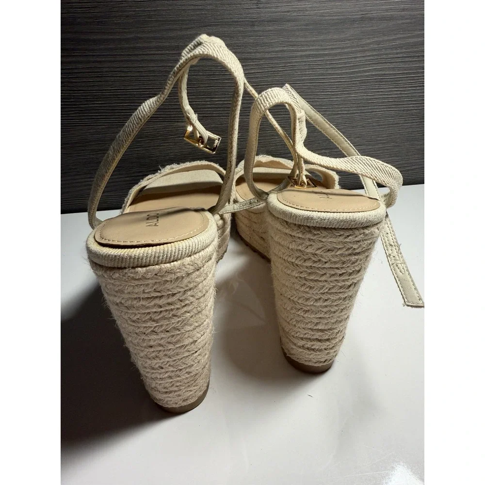 Aldo Sandals Womens Size 11 Espadrille Beige Ankle Strap Open Toe  Wedge Heel C3